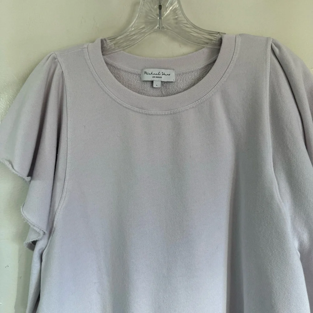 Michael Stars sweatshirt cascading ruffle short sleeve French terry top size L - Picture 4 of 11